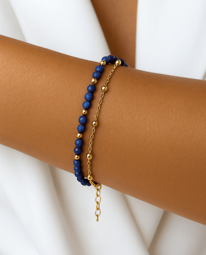 Bracelet doré Or jaune 18k assemblé de Lapis - Lazuli - Maison Di Giorgio