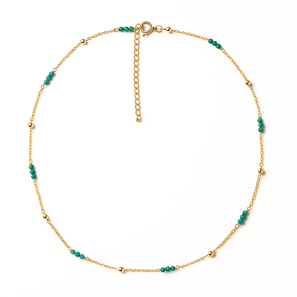 Collier perles et chaîne dorée Or jaune 19k assemblé de Jade verte