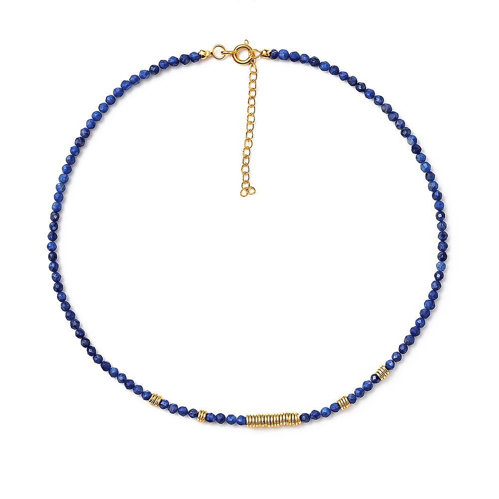 Collier perles doré Or jaune 18k assemblé de Lapis-lazuli