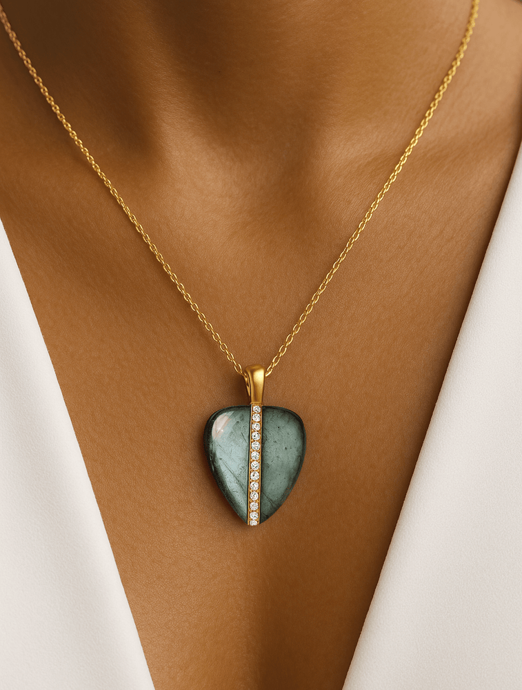 Collier doré Or jaune 18k assemblé de Labradorite et d'Oxyde de zirconium - Maison Di Giorgio