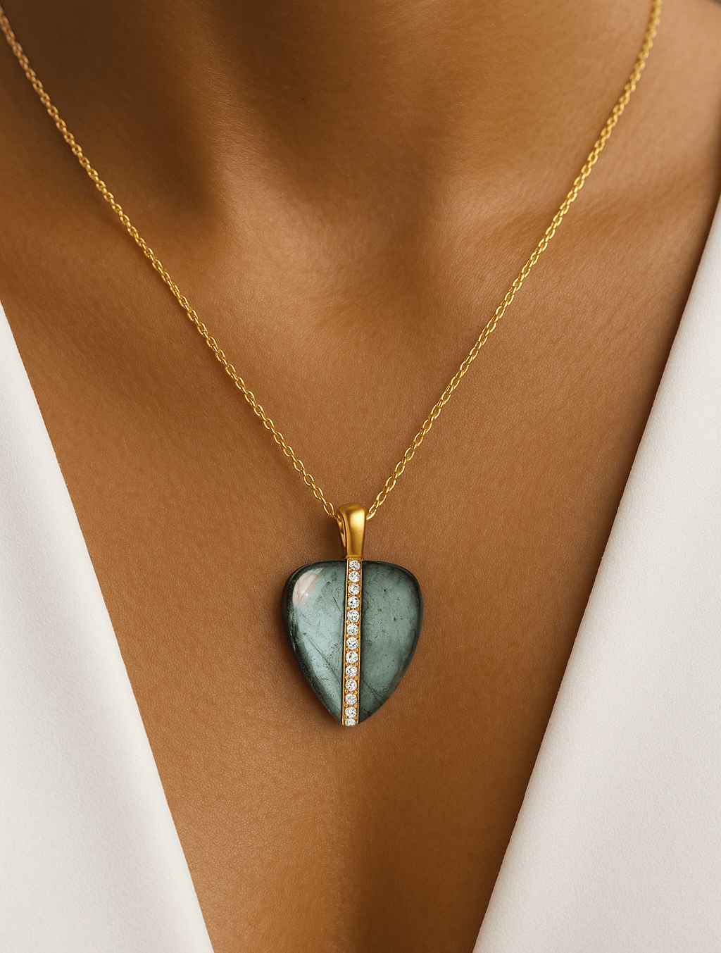 Collier doré Or jaune 18k assemblé de Labradorite et d'Oxyde de zirconium - Maison Di Giorgio