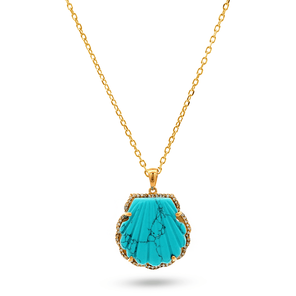 Collier doré Or jaune 18k assemblé de Turquoise et d'Oxyde de zirconium - Maison Di Giorgio
